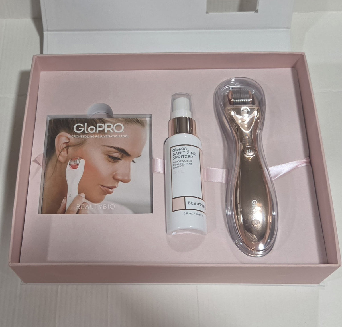 Microneedling Skin Regeneration Tool with LED Light - Rose Gold, Reusable Pads
