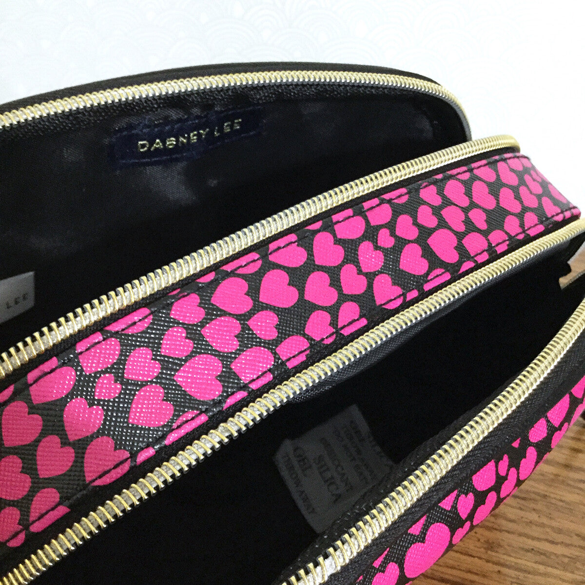 Pink Heart Double Zip Cosmetic Bag - Travel Organizer Pouch for Makeup & Toiletries