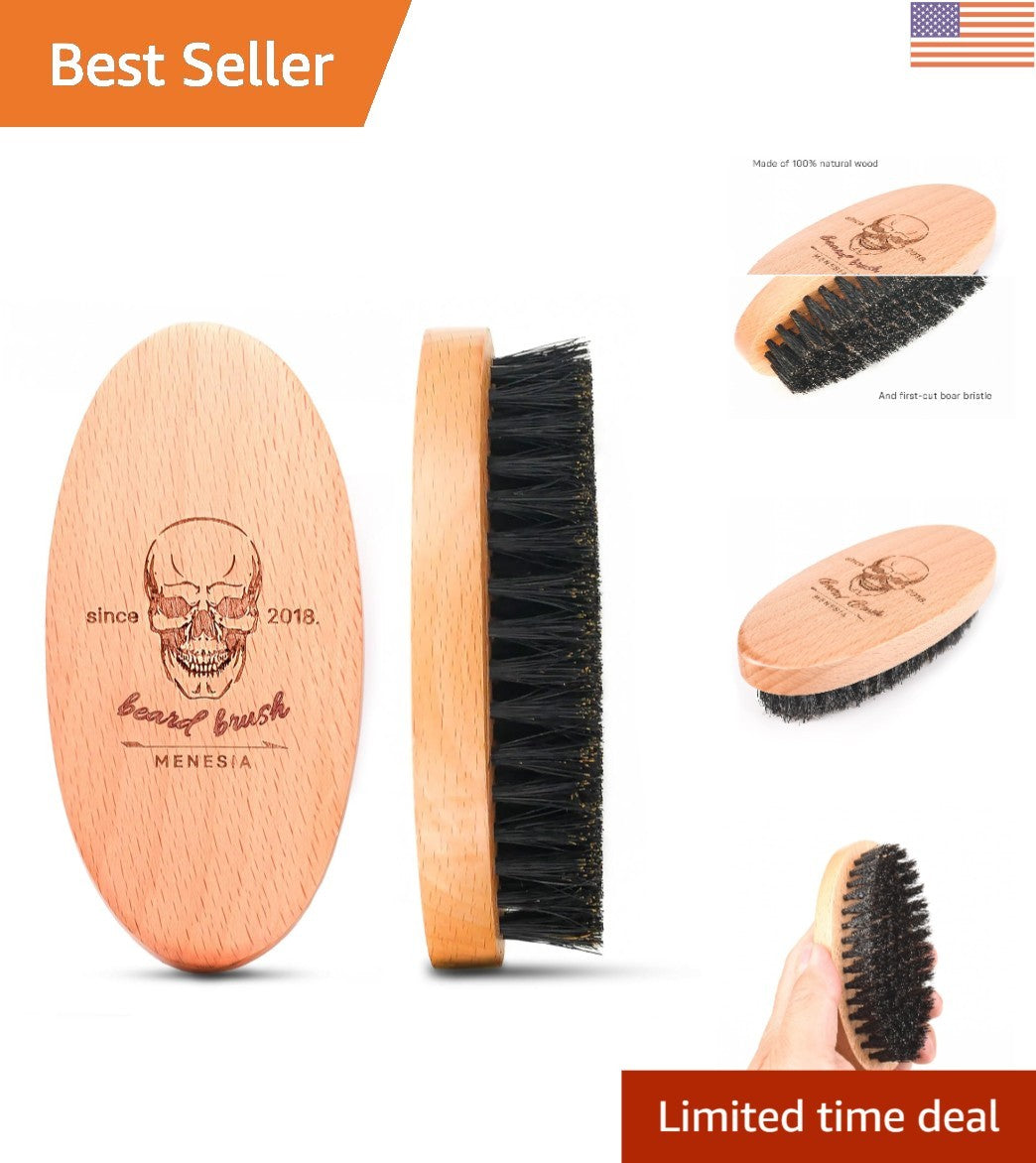 Men's Wooden Beard Brush Travel Size with Boar Bristles for Gentle Grooming