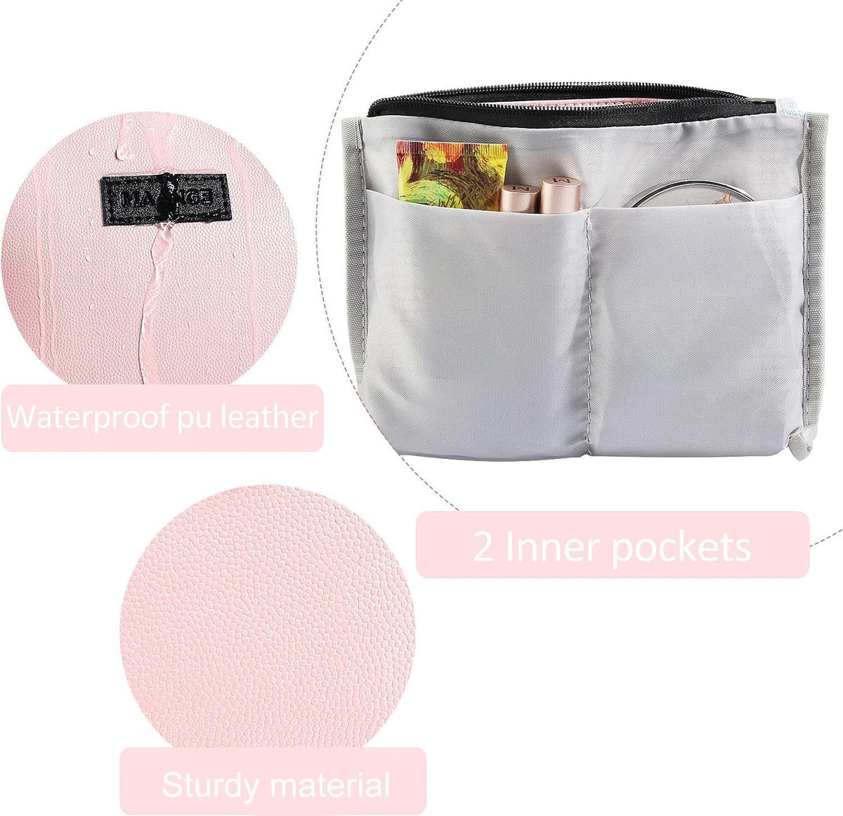 Small Makeup Bag for Women - PU Leather Travel Cosmetic Pouch with Zipper