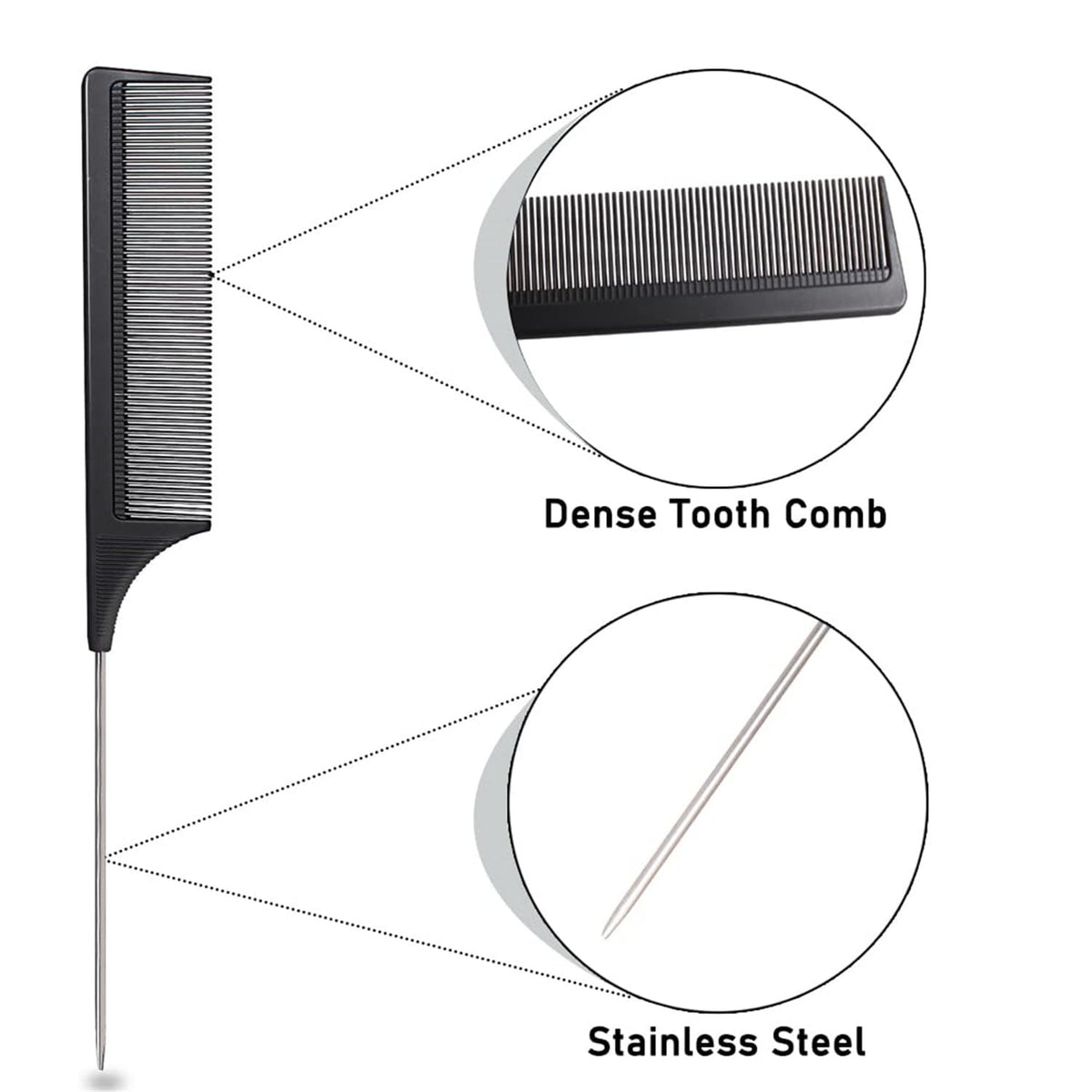 Black Comb Set with Hair Brush, Wide-Tooth Comb & Pick - Styling Kit
