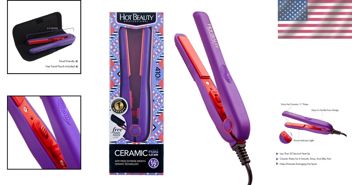 Mini Ceramic Flat Iron Hair Straightener 1/2 Inch - Fast Heat Anti-Frizz Violet