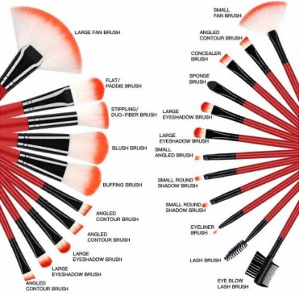 22Pcs Professional Makeup Brush Set with Case - Powder, Foundation, Eyebrow & Blush Brushes