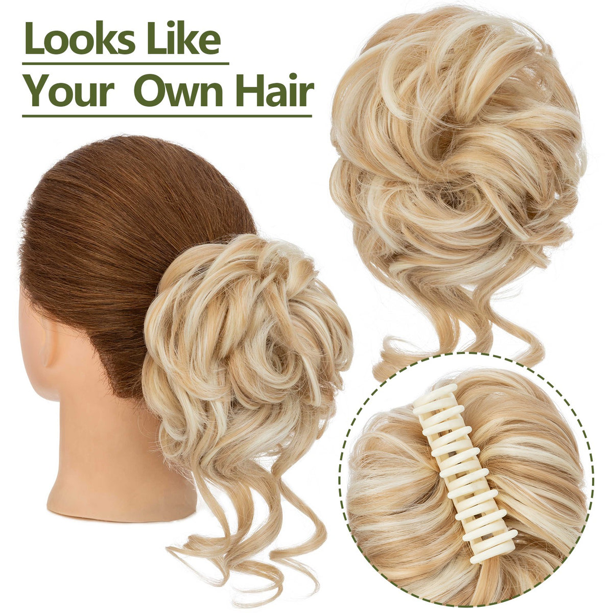 Natural Clip-In Messy Bun Hair Extension Hairpiece for Updo & Wedding