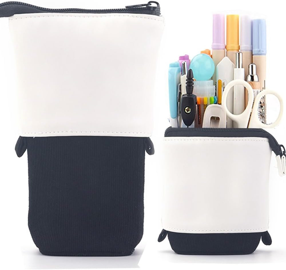 Telescopic Pencil Bag Pen Holder Stationery Case - PU Corduroy Stand-Up Organizer