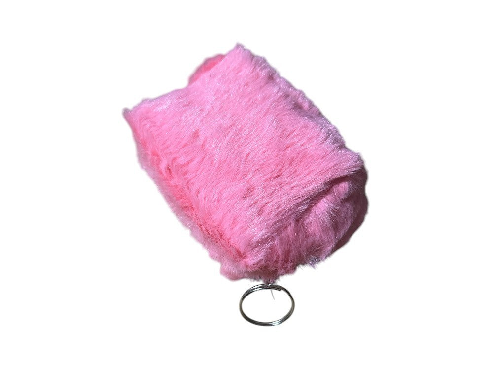 Pink Faux Fur Mini Cosmetic Bag with Zipper & Key Ring - 4.5 Inches