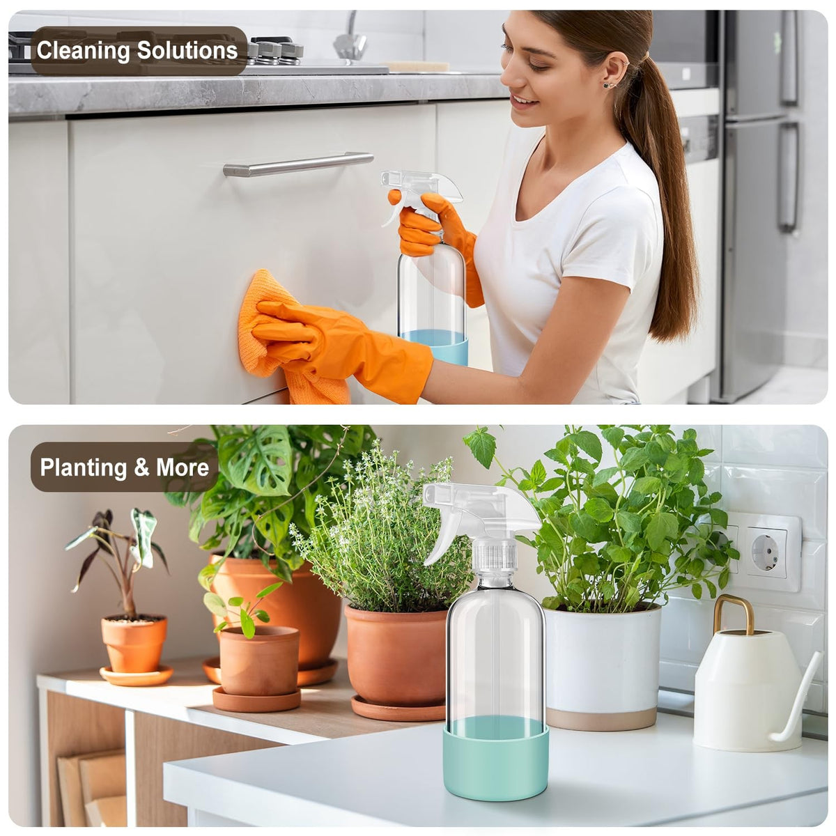 Reusable Glass Spray Bottles with Silicone Covers - Fillable and Leakproof