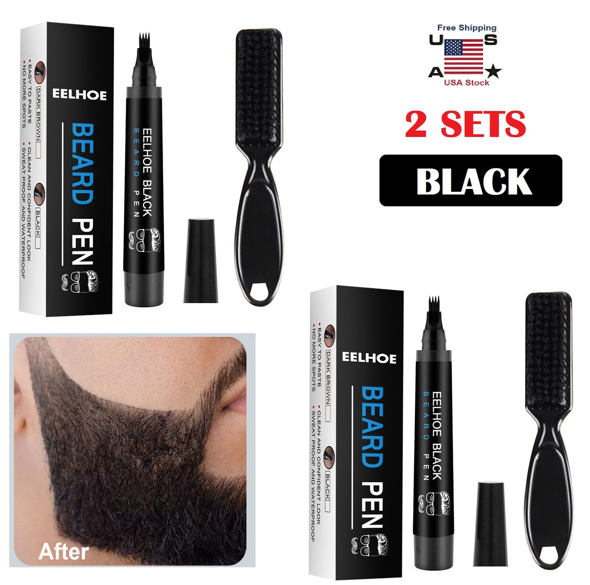 Waterproof Beard Pencil Filler Brush - 2 Pack