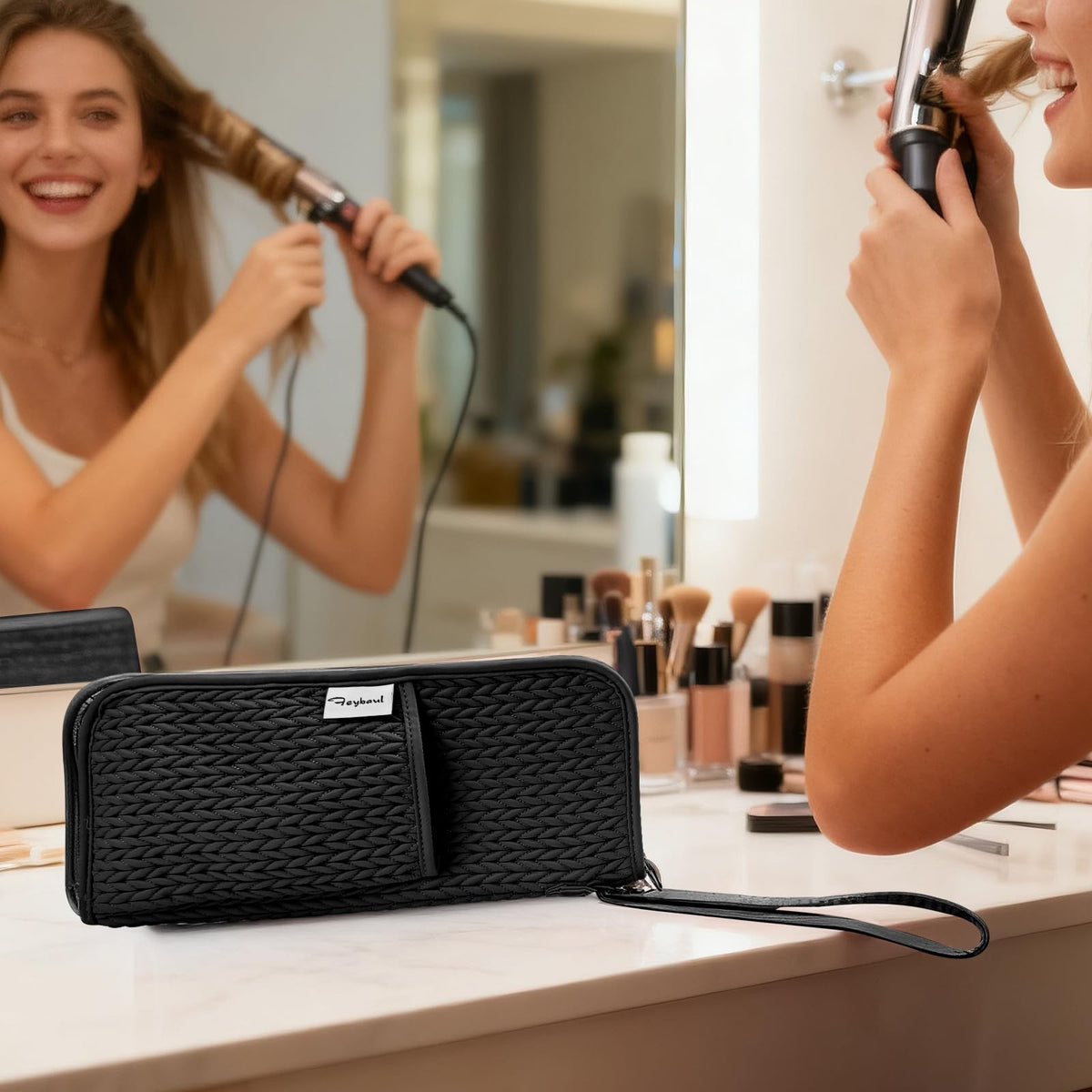 Heat-Resistant Travel Hair Tool Organizer Bag for Curling Iron & Flat Iron