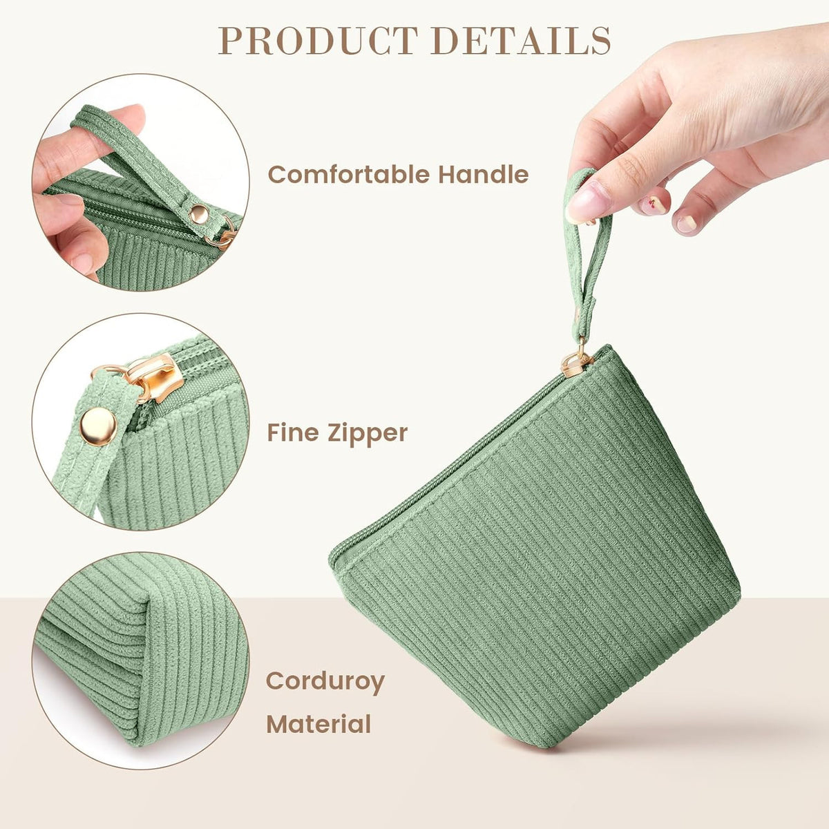 Mini Corduroy Makeup Bag for Women - Small Travel Cosmetic Pouch
