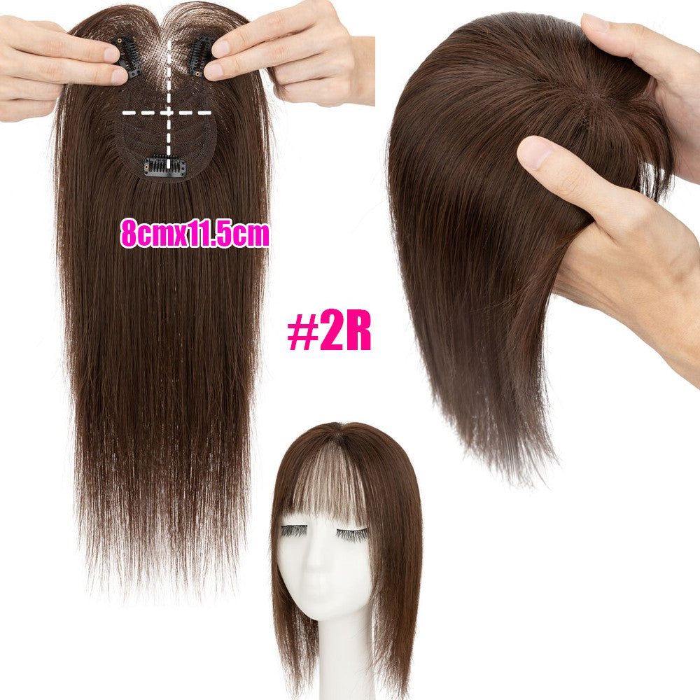 Clip-In Hair Topper with Bangs - Remy Human Hair, Lace Base, 10-14 Inches