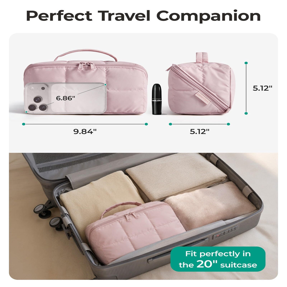 Water-Resistant Travel Toiletry Bag with Flat-Open Design & Spacious Storage
