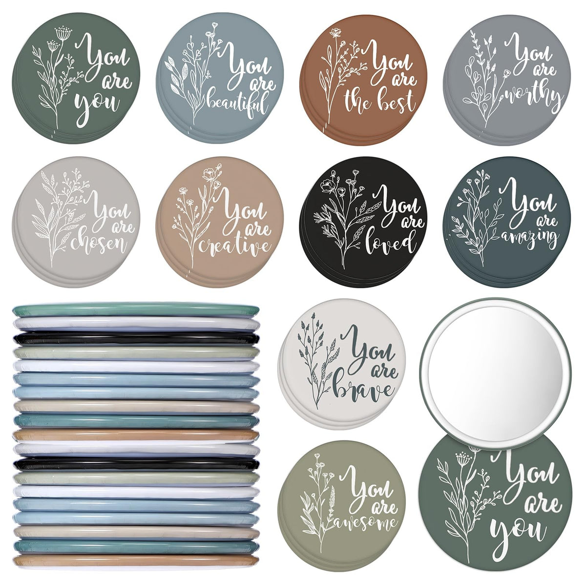 30 Pack Inspirational Compact Pocket Mirrors for Women - 2.76 Inch