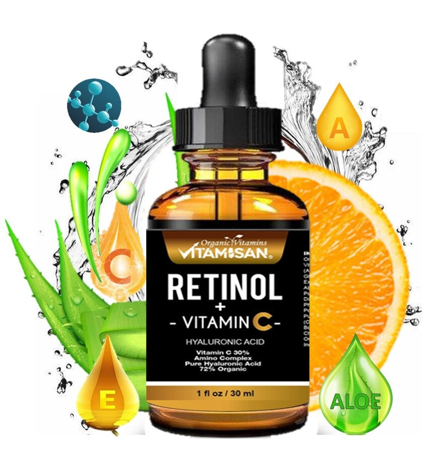 Retinol Vitamin C Hyaluronic Acid Face Serum Anti-Aging Wrinkle Treatment - 3 Oz