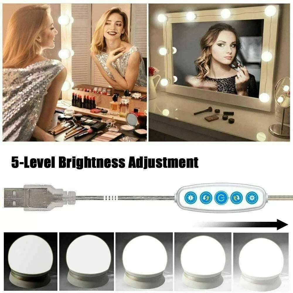 Makeup Mirror Light Kit with 10 Dimmable LED Bulbs - Hollywood Vanity Lighting