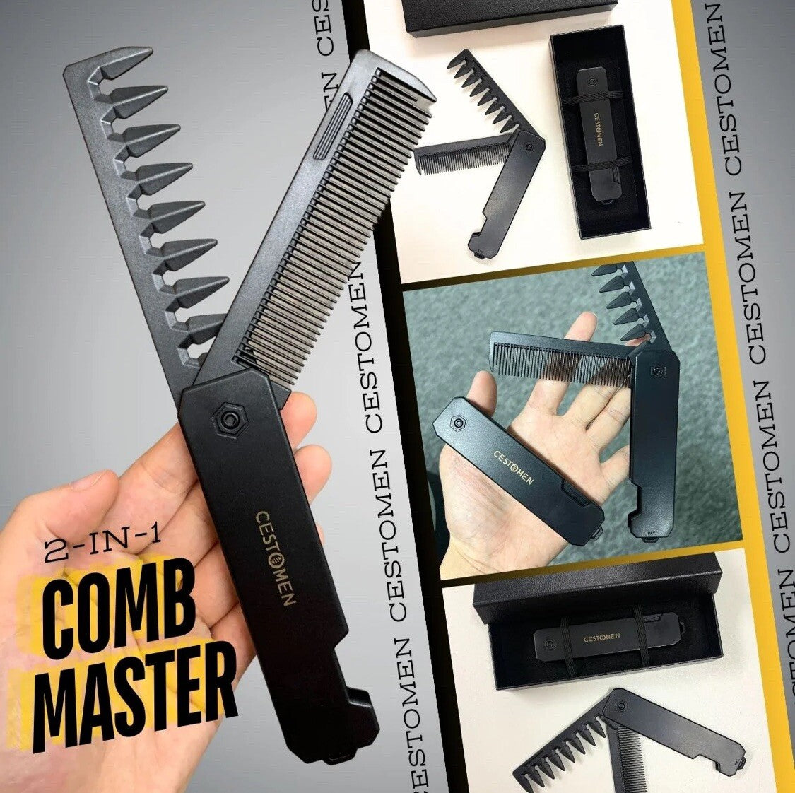 2-in-1 Foldable Anti-Static Beard and Hair Travel Comb - Durable Pocket Brush