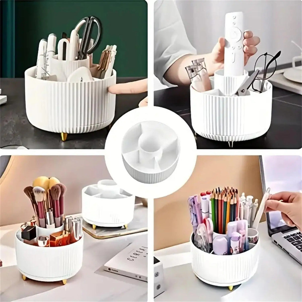 Rotating Makeup Organizer with Brush Holder and Perfume Tray - Elegant Storage Solution
