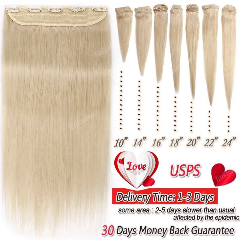 Remy Human Hair Extensions Clip-In Full Head Blonde 8-24 Inches