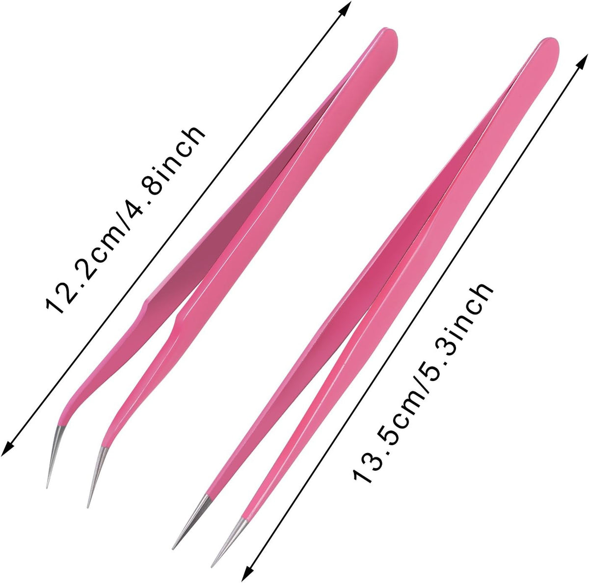 Pink Eyelash Extension Tweezers Set with Cloth Bag - Stainless Steel, 3 Pieces