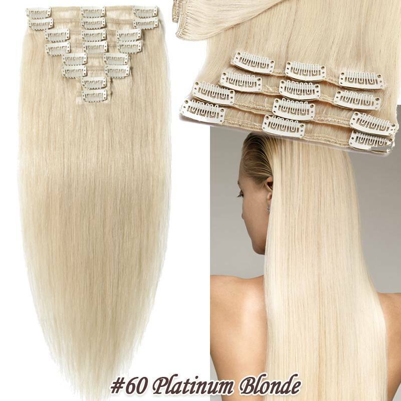 Clip In Hair Extensions Full Head Remy Human Hair 8-24 Inch Multiple Colors & Lengths