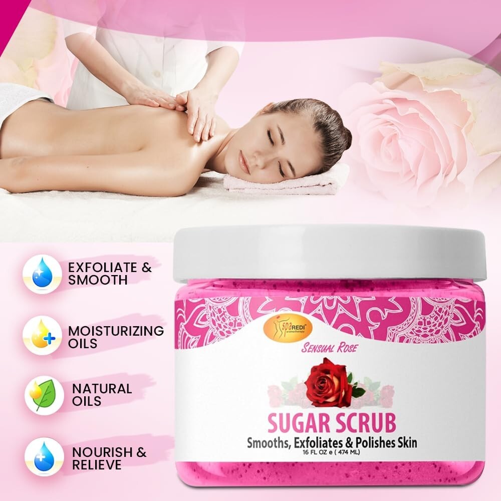 Sugar Body Scrub Exfoliant - Sensual Rose, 16 oz