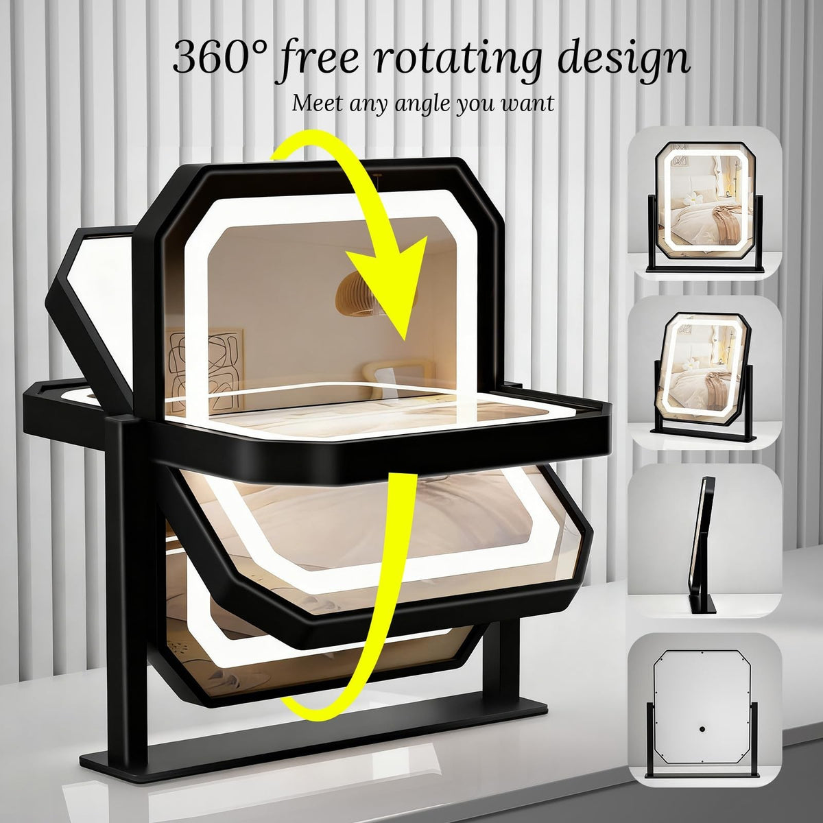 Lighted Makeup Mirror with 3 Color Modes, Touch Control, 10x Magnifier, 12x10 Inch Vanity Mirror
