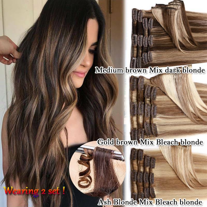 Clip-In Hair Extensions 7Pcs Full Head Real Remy 8-24in - 20in to 24in Lengths vary