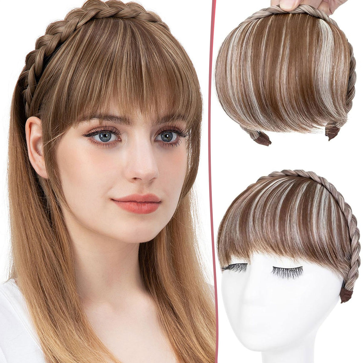 Braided Headband with Bangs Hair Extensions for Women and Girls