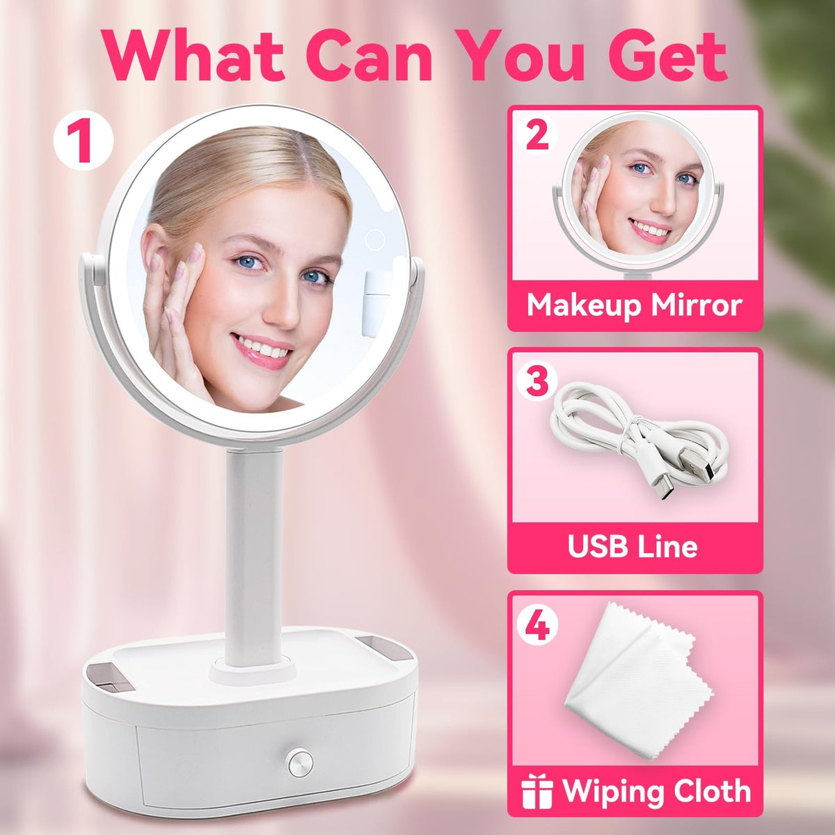 Lighted Makeup Mirror with Magnification - 80 LED Vanity Mirror with Dimmer & 10X Zoom