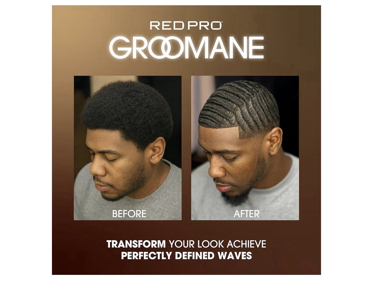 Red Pro Groomane Wave Control Pomade with Argan Oil & Sweet Almond - Moisture & Shine, 3 Oz