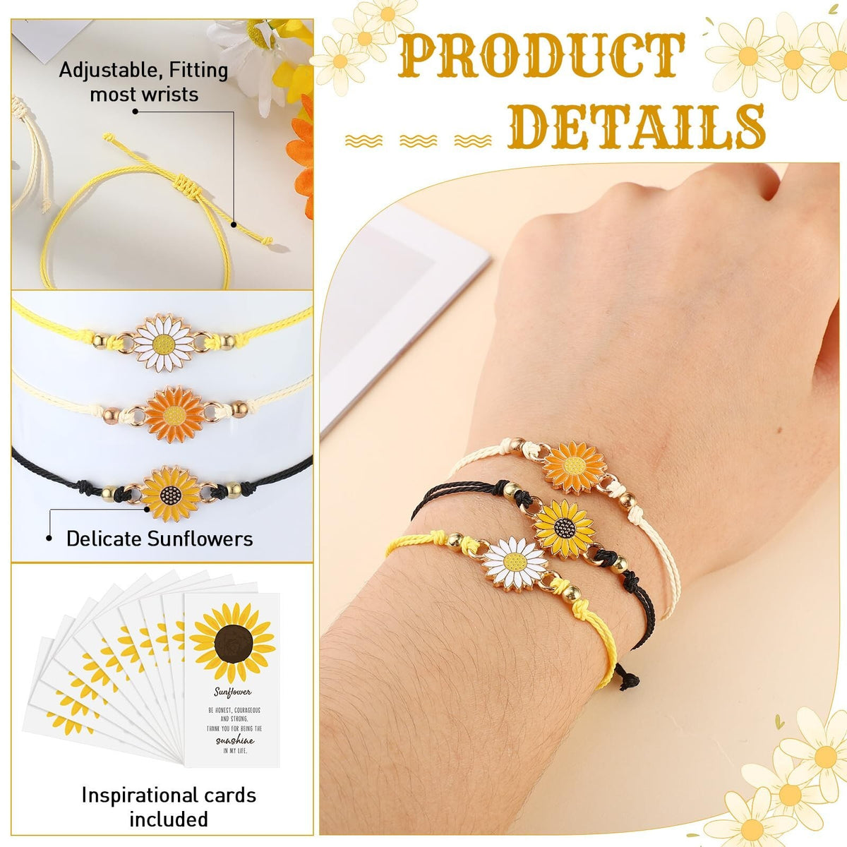 Sunflower Bracelets 36-Pack Gift Set for Women — Adjustable Metal Beaded Accessories