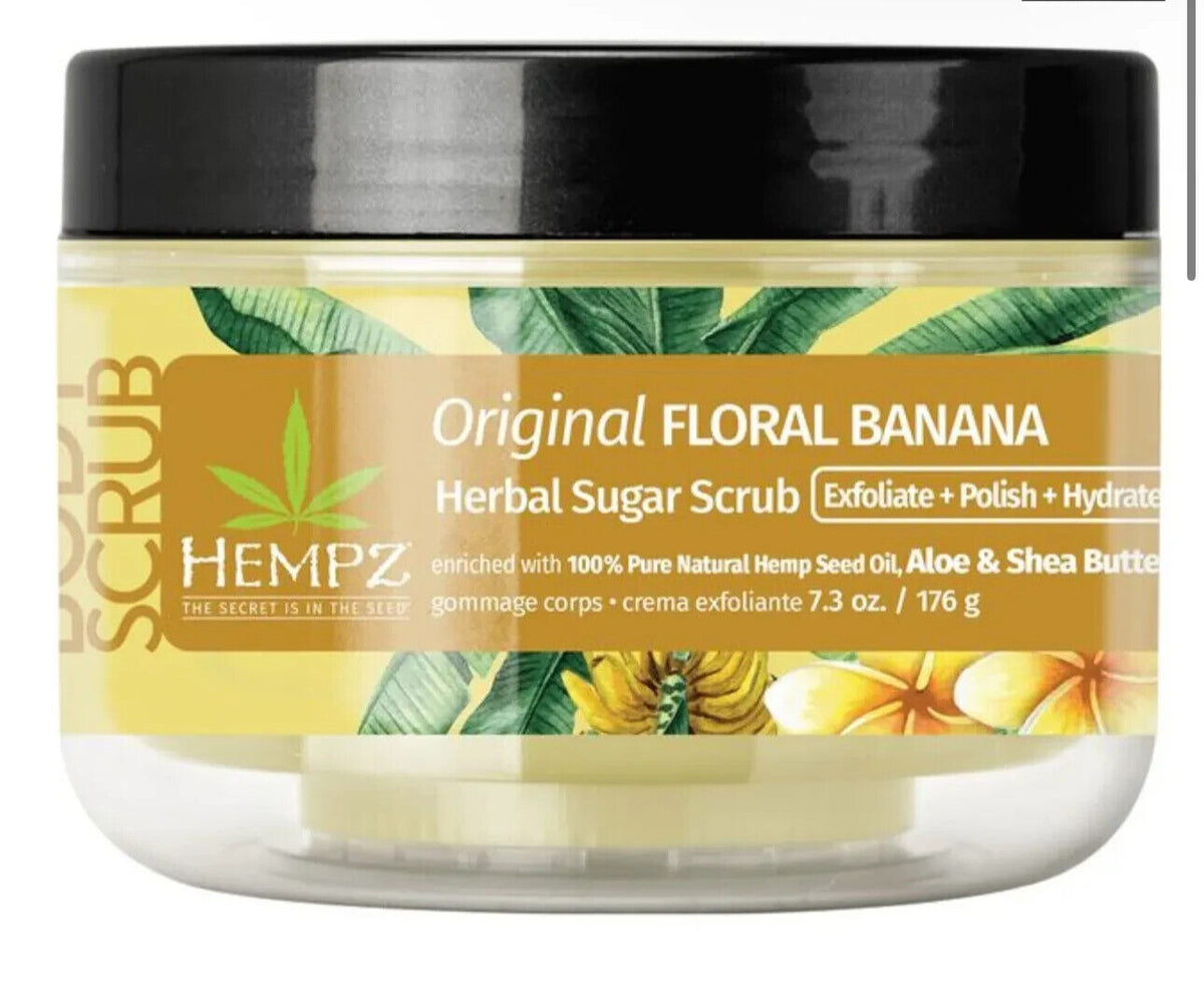 HEMPZ ORIGINAL FLORAL BANANA HERBAL SUGAR SCRUB 7.3oz / 176g. NEW