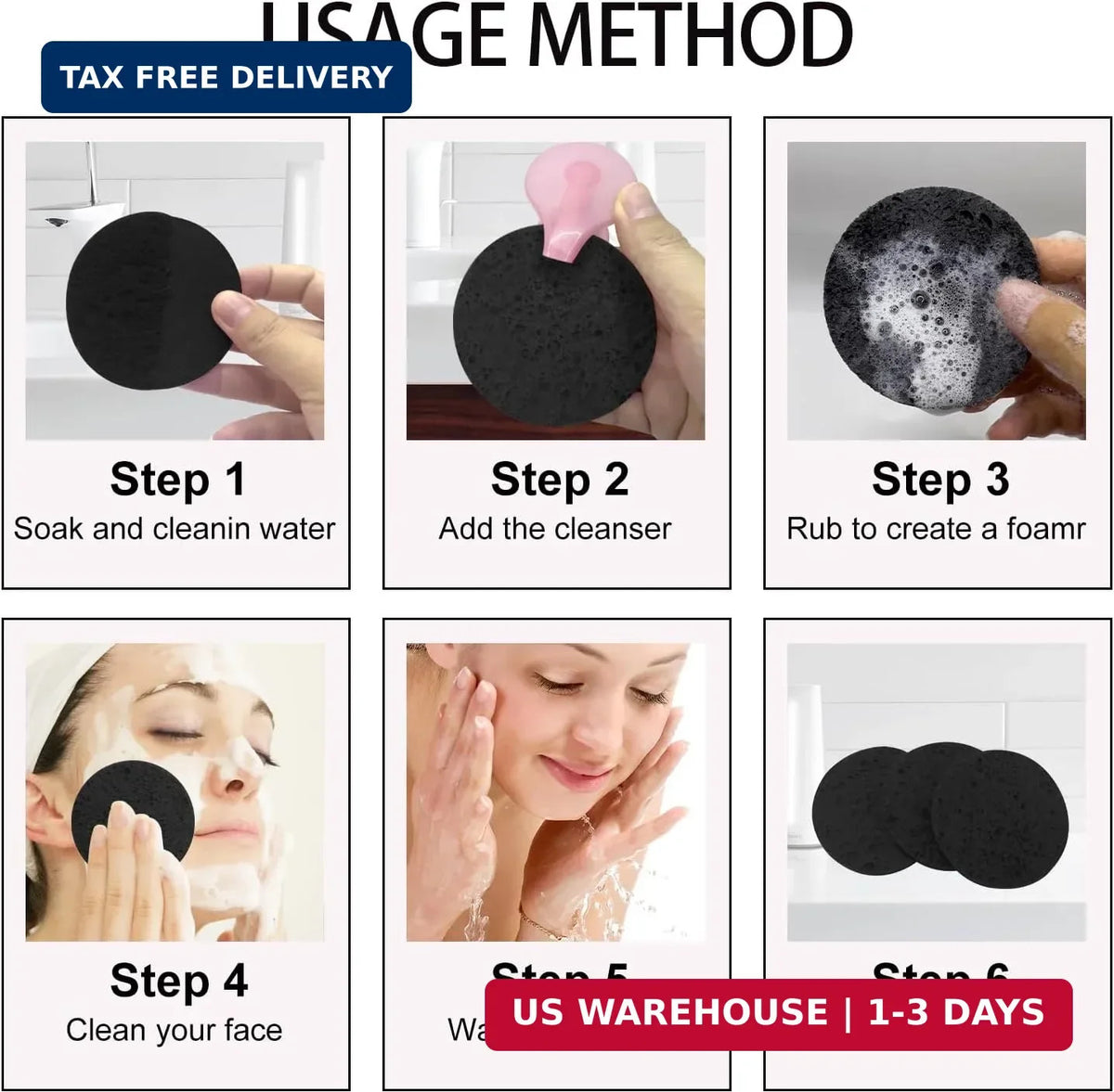 50 Count Large Compressed Facial Sponges for Deep Cleansing & Exfoliation