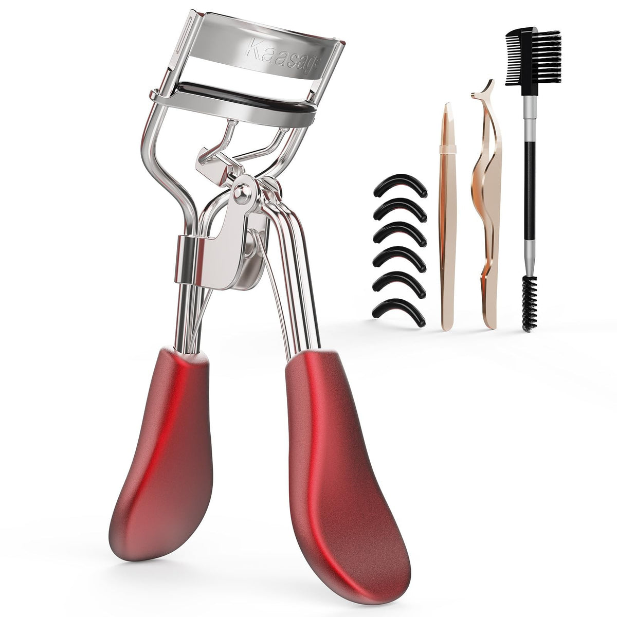 Professional Stainless Steel Eyelash Curler with Ergonomic Handle & 6 Replacement Pads