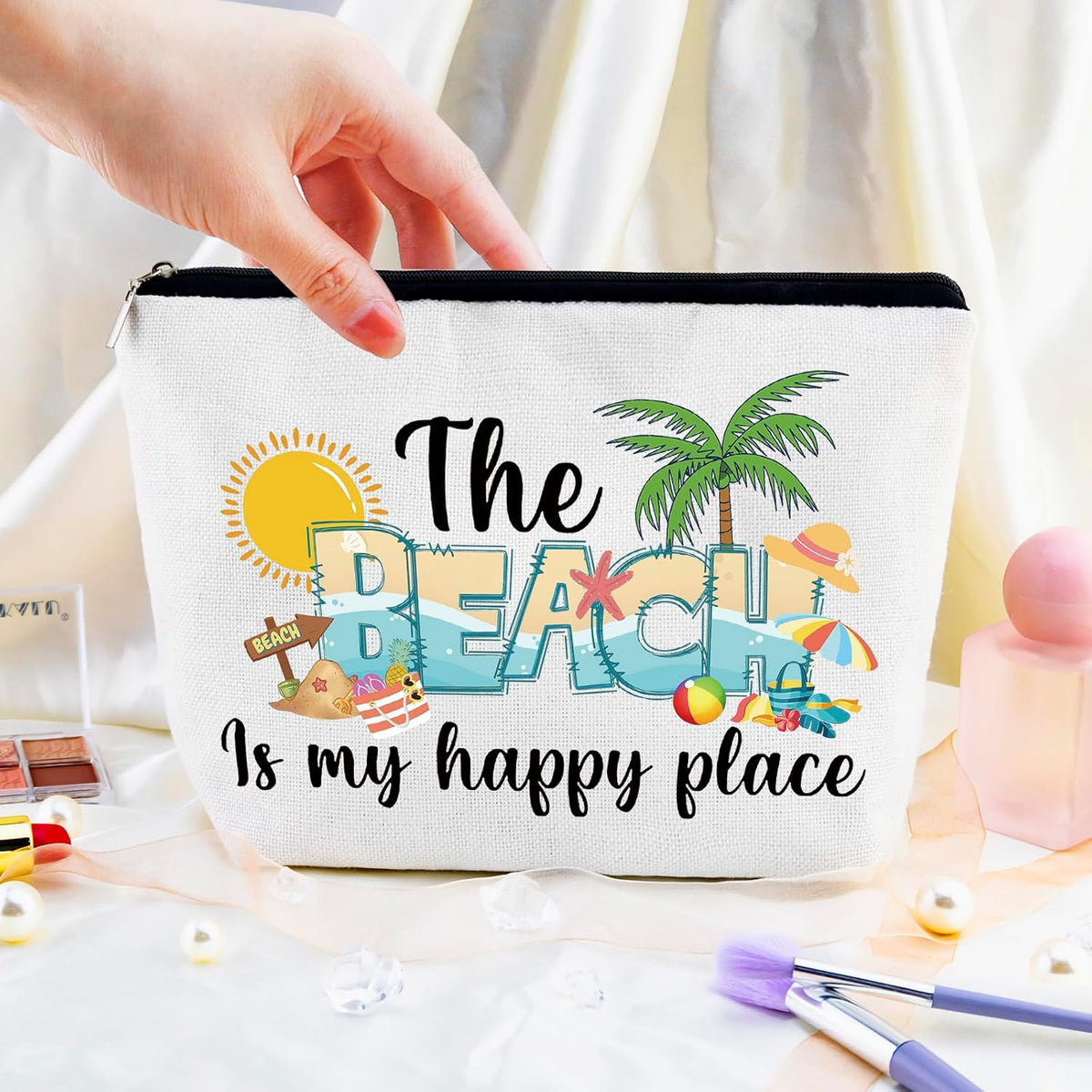 Beach Cosmetic Bag for Women Summer Vacation Essentials - Ocean Themed Gift