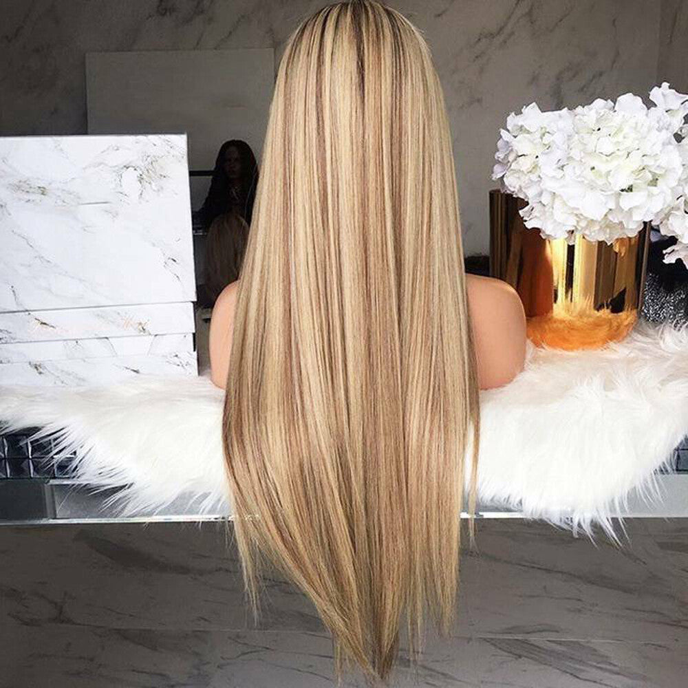 Ombre Blonde Long Straight Human Hair Wig for Women Natural Cosplay