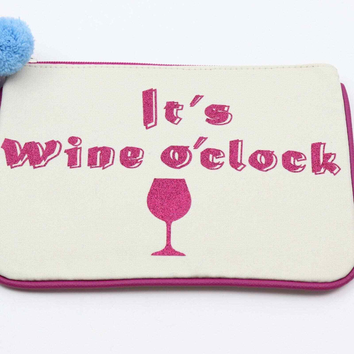 Small Cosmetic Pouch with Pink Glitter and Wine O'Clock Message - Steve Madden Girl