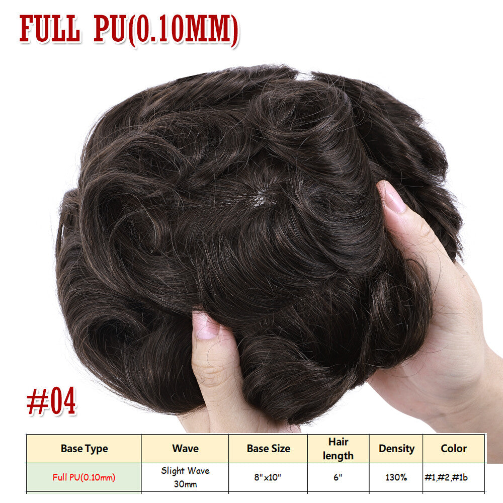 Men's Human Hair Toupee V Loop Hair Replacement System - Natural Look