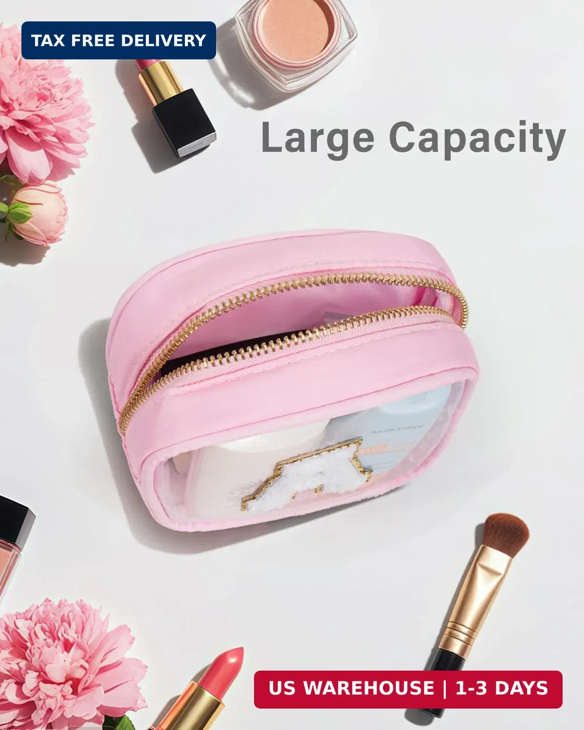 Cute Cosmetic Bag for Teen Girls - Travel Makeup Organizer with Initial Personalization