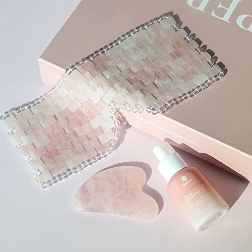 Facial Glow Massage Set with Rose Quartz Gua Sha and Eye Mask | Brightening Essence