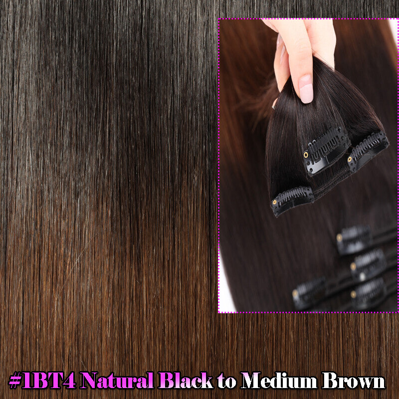 8pcs Clip-In Remy Human Hair Extensions Full Head - Brown Blonde Ombre