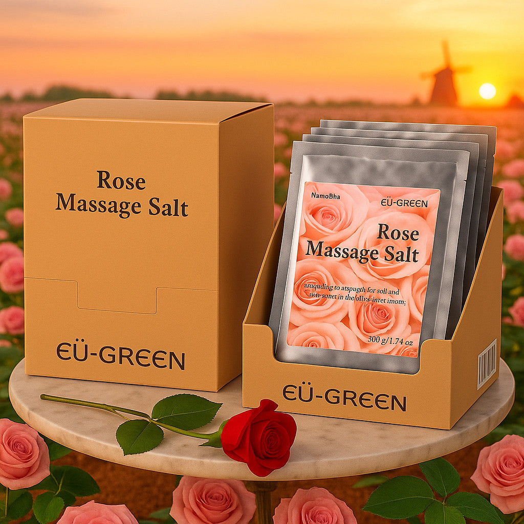 Exfoliating Massage Salt Set with Aloe, Rose & Vanilla for Spa Bath & Body