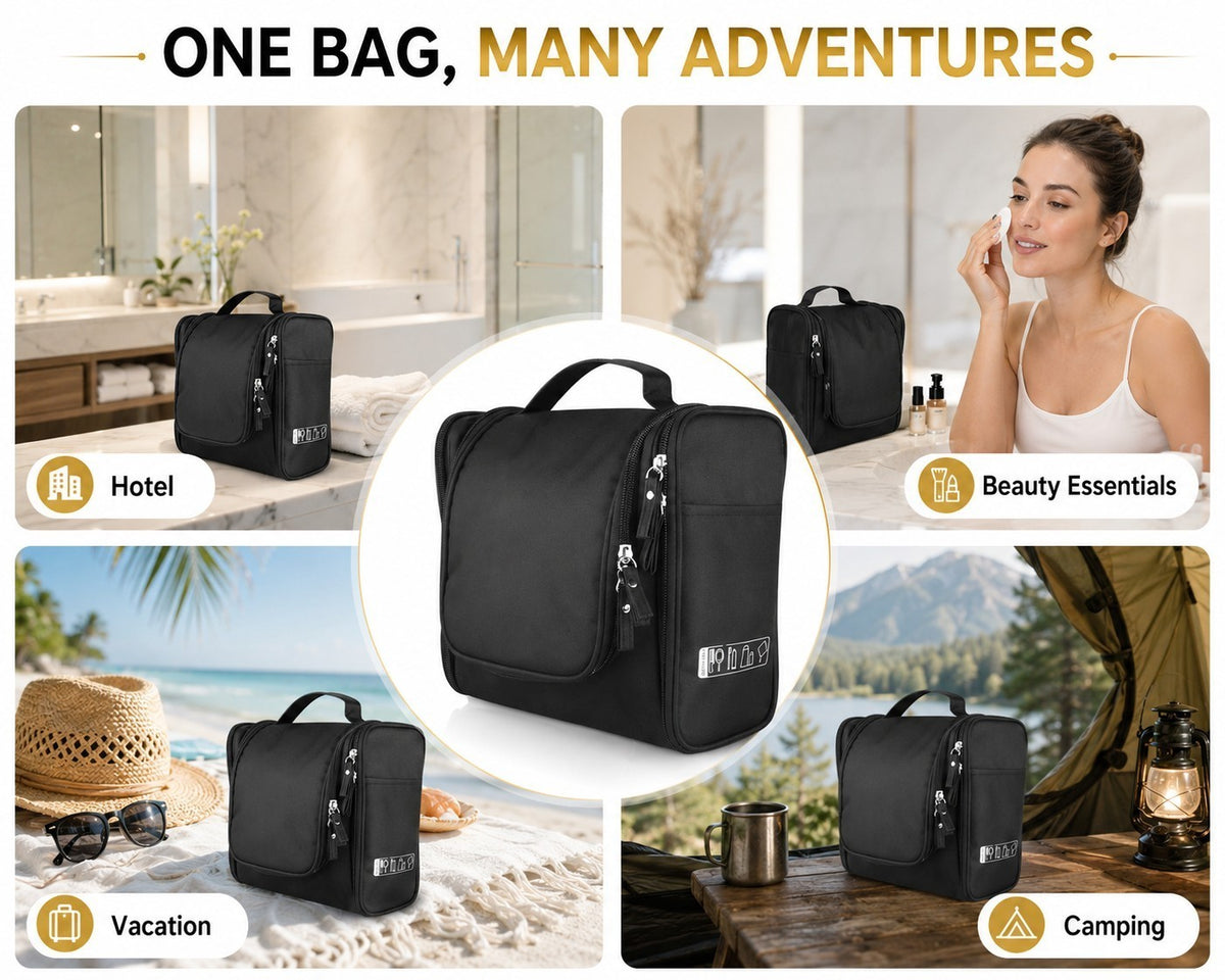 Waterproof Hanging Toiletry Organizer Travel Bag Men Women Compact Bathroom Storage