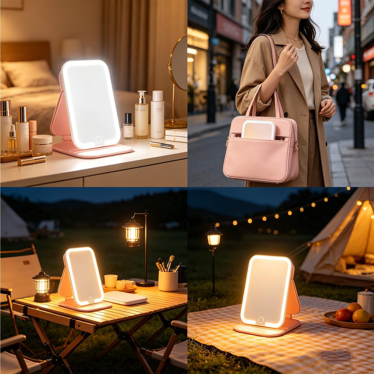 Travel Makeup Mirror with 3 Adjustable Lights, Touch Screen & USB Rechargeable