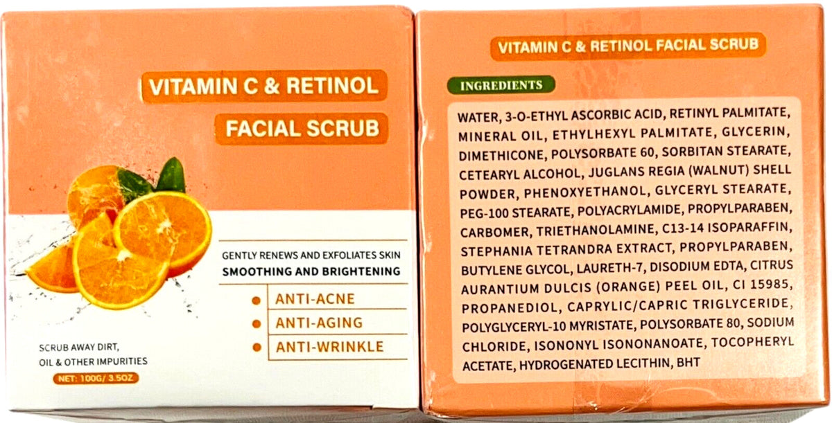 Vitamin C & Retinol Facial Scrub - Renews Exfoliates Skin EX 03/27