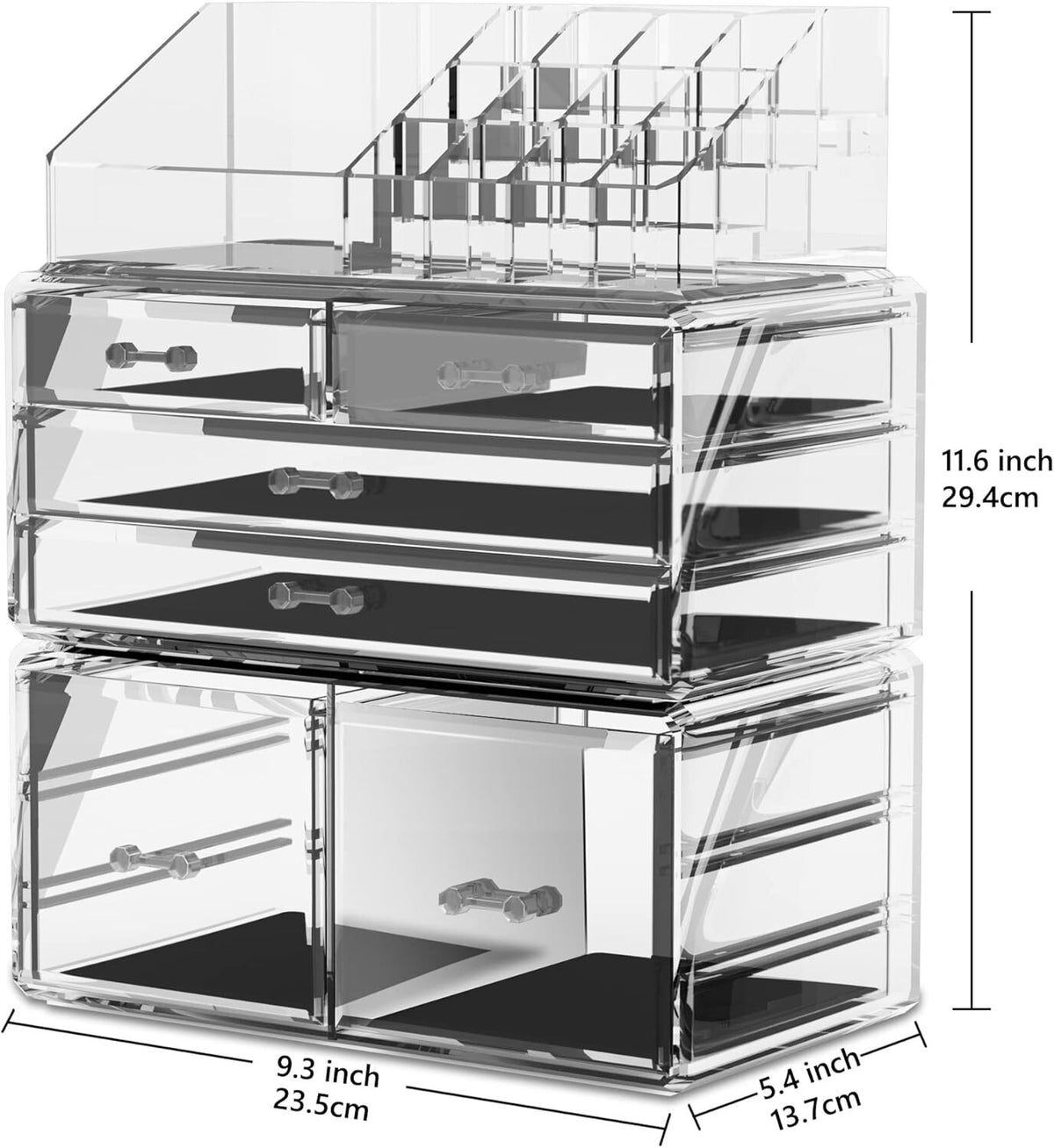 Clear Makeup Organizer with 6 Drawers & Compartments - Vanity Storage Solution