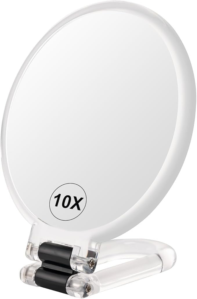 Double Sided Foldable Travel Makeup Mirror with Magnification - Black & Clear Options
