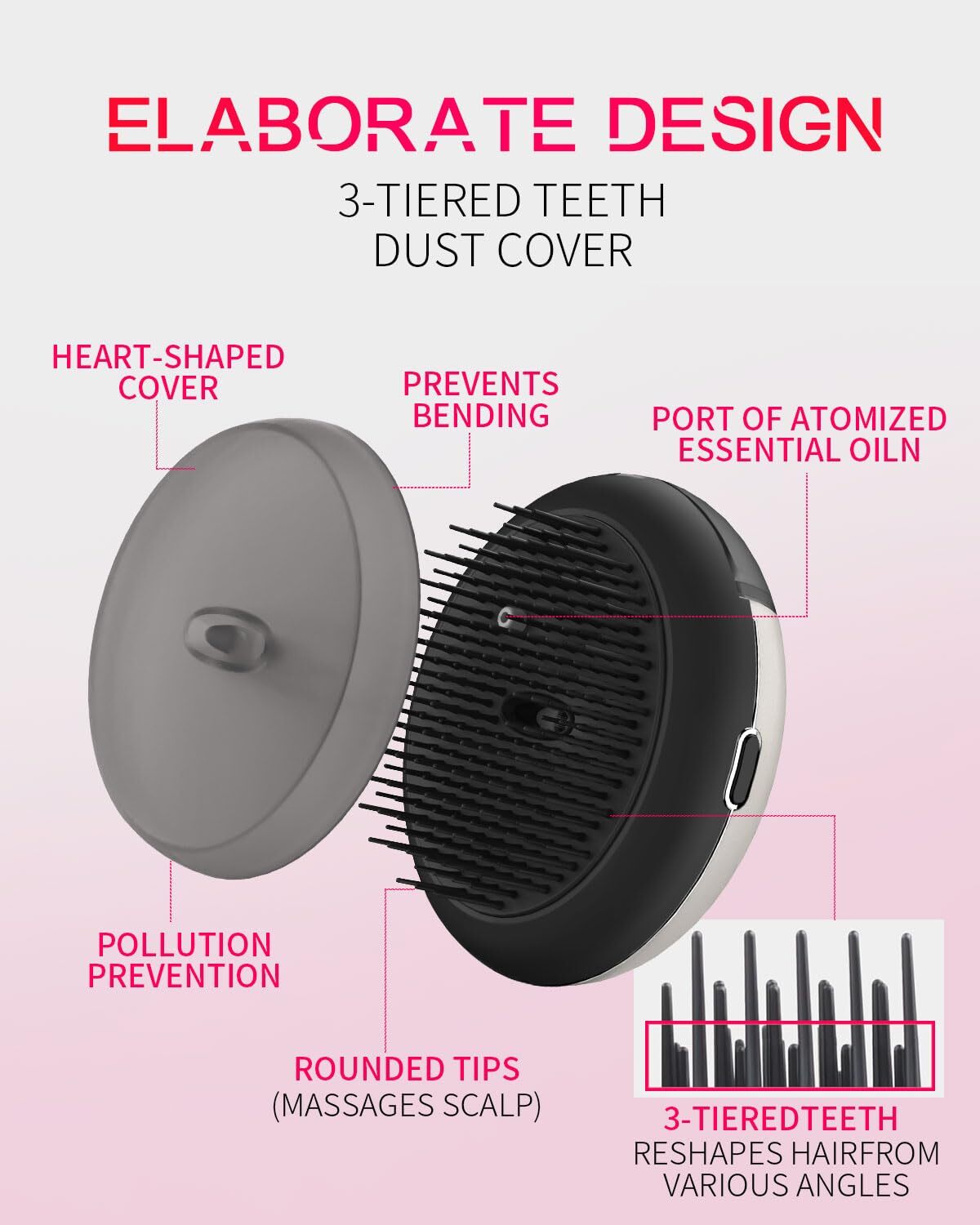 Essential Oil Mist Hair Brush with Negative Ions, Travel Hair Comb & Massager