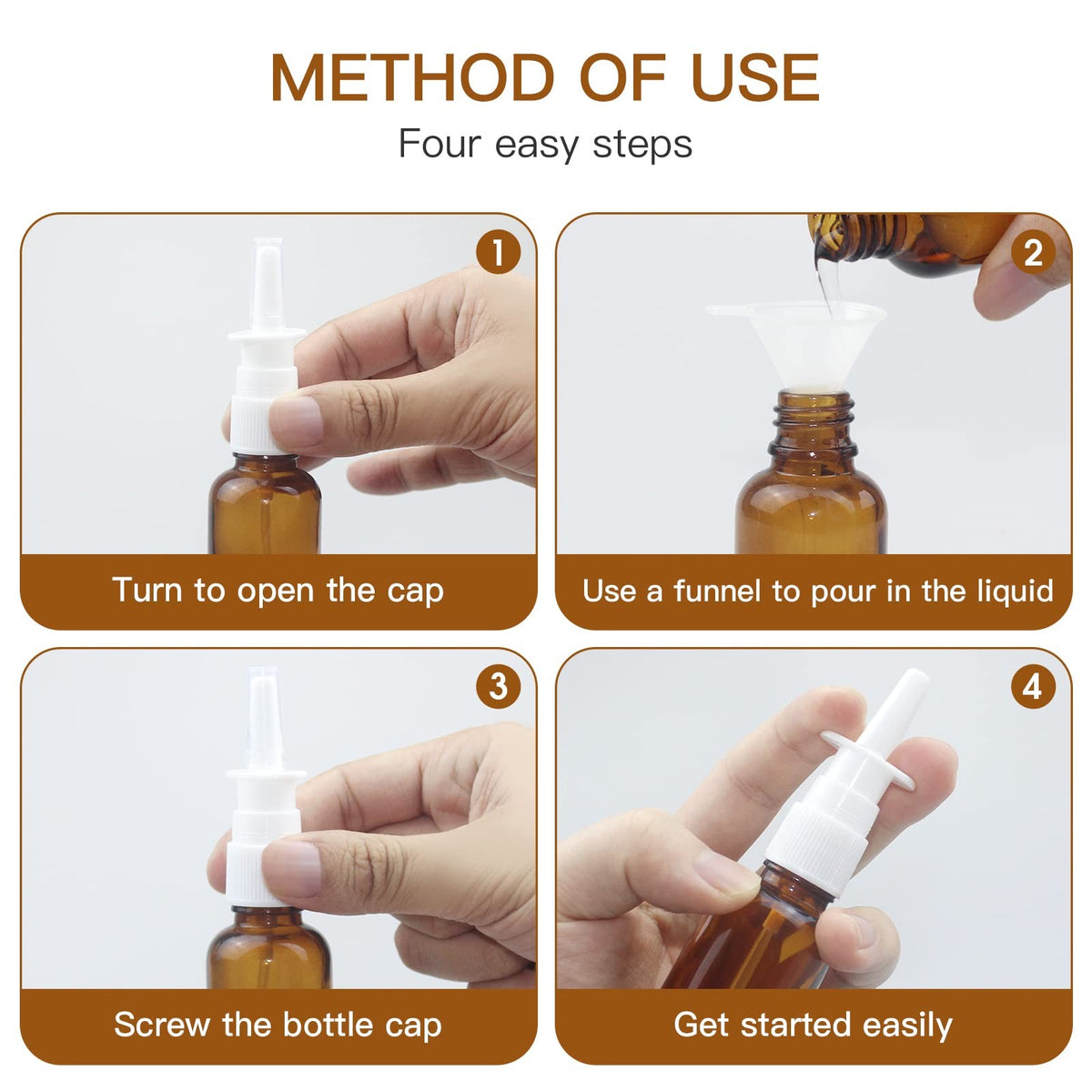 Refillable Glass Nasal Spray Bottles Set - 6 Pack 30ML Fine Mist Sprayers