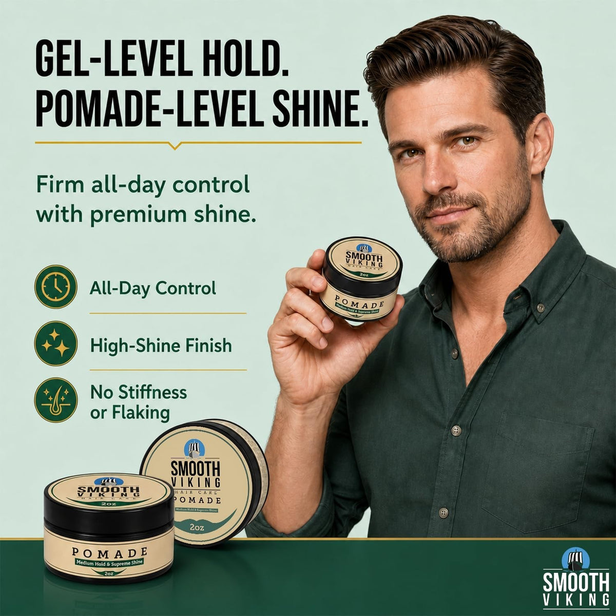Men's Water-Based Pomade - Strong Hold, Silicone-Free, 2oz